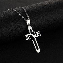 Letter Hollow Jesus Cross Necklace Stainless steel pendant Necklaces for women men fashion Jewellery will and sandy