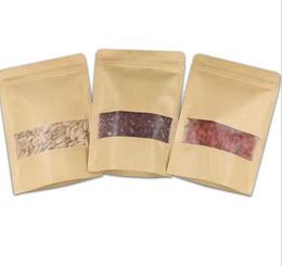 Brown 16x24 cm Kraft Paper Doypack Zipper Plastic Window Food Storag Bags for Candy Cookies Papers Self Sealable Packaging