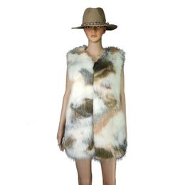 Haining fur autumn and winter Colour contrast imitation vest women's medium long artificial 211207