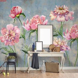 Custom Mural Waterproof Canvas Wallpaper Hand Painted Flowers Oil Painting Retro Bedroom Living Room Photo Papel De Parede 3Dgood quatity