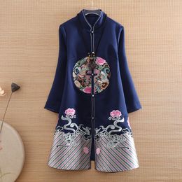 Ethnic Clothing High-end Winter Chinese Style Embroidery Women Trench Coat Elegant Hanfu A-line Lady Wearcoat Top S-XXL