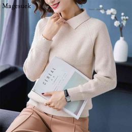 Autumn Jumper Casual Woolen Sweater Women Pullover Loose Plus Size Winter Lapel Knitted s Pull Femme 11812 210512