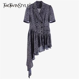 Print Floral Irregular Hem Dress For Women V Neck Short Sleeve High Waist Vintage Midi Dresses Summer Clothing 210520