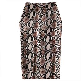 skirts Women's Fashion Snake Skin Pattern Hips-wrapped Bodycon skirts ladies high waist sexy elegant fit knee Pencil Skirt lady 210608