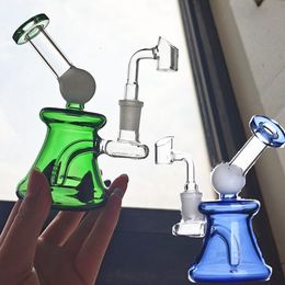 6 inch Approx Cute Pink Blue Green Bent Neck Dab Rigs Glass Water Bongs Heady Glass Hookahs with 14mm Banger