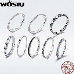 WOSTU Vintage Rings 925 Sterling Silver Ring Geometric Round Shape Single Stackable Finger Rings For Women Girls Fine Jewelry X0715