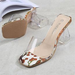 Sandals 2021 Women Shoes Celebrity Luxurious Style PVC Clear Strappy Female High Heels Woman Transparent Large-size 35-46