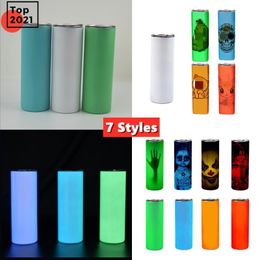 Sublimation Straight Tumbler 20oz Glow in the dark Blank Tumblers with Luminous paint Vacuum Insulated Heat Transfer Car Mug 7 Styles x3f