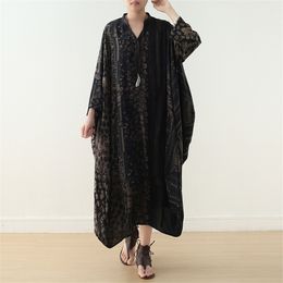 Johnature Women Print Floral Shirt Dress Vintage Silk Chiffon Spring Summer Plus Size Women Cloths Bat Sleeve Dress 210521