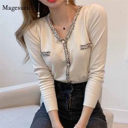 Korean Vintage Elegant Solid Button Knitted Cardigan V-neck Chic French Female Spring Women Sweater 12232 210512