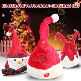 Electric Santa Music Swing Cartoon Red Plush Hat Christmas Party Cap AUG889