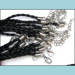 black braided leather cord necklaces UK - Cord Wire Findings & Components Jewelry 18 M Black Pu Leather Braid Necklace Cords With Lobster Clasp For Diy Neckalce Pendant Craft Jewelry