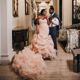 Plus African Size Mermaid Wedding Dresses 2022 Sweetheart Ruffles Train Bridal Gowns Vestido De Novia Second Reception Dress