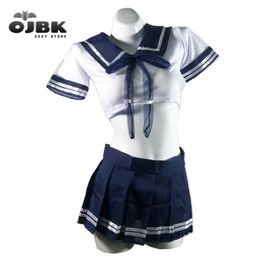 Sexy Cosplay School Girl Lingerie Outfit Miniskirt With Velcro Onesize Ladies Erotic Costume Dress Short Top For Women 211223