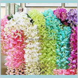 Decorative Wreaths Festive Supplies Home Garden 12Pcs Artificial 3Dot6Ft Fake Wisteria Flowers Vine Rattan Hanging Flower For Wedding