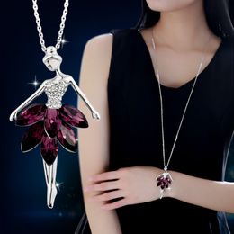 Designer Necklace Luxury Jewellery LNRRABC Fashion Crystal Plated Ballerina Girl Charm 1PC Long Gift Alloy Pendant Women Sweater Chain 2021 Wi