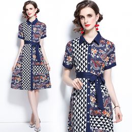 Boutique Shirt Dress Short Sleeve Womens Printed Dress Fashion Trend Summer Dress High-end Casual Lady Dresses