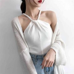 Sexy Ladies Tops Knitting Camisole Female Summer Outer Wear Students Short Bottoming Shirt Blouse Women Tanks Camis 55i 210420