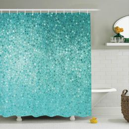 Turquoise Decor Shower Curtain Set Small Dot Mosaic Tiles Shape Simple Classical Creative Artful Fun Design Bathroom Accessories Curtains