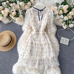 Summer Vintage Women Floral Mini Sleeve Sexy Mesh Short Tulle Dress 2 Pieces 210415