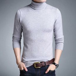 New Knitted Turtleneck Sweater Long Sleeve Pullovers Man Autumn Winter Solid Color Red Grey Black Slim Fit s Male Y0907