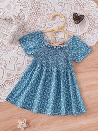 Baby Ditsy Floral Print Shirred Frill Trim Dress SHE