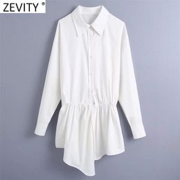 Women Fashion Irregular Hem White Smock Blouse Office Lady Long Sleeve Chic Shirts Business Femininas Tops LS7549 210416
