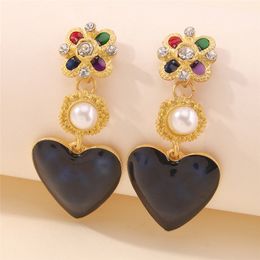 Heart Shape Dangle & Chandelier Earrings Simulated Pearl Rhinestone Earring Jewelry E9698