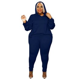 Plus Size Clothing 5xl 2 Piece Outfits Women Stretch Hoodie Loose Top Leggings Jogger Fall Tracksuit Wholesale Dropshipping 2020 Y0625