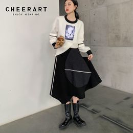 Asymmetrical Skirts Womens Patchwork High Waist Black Designer Long Midi Knitted Winter Skirt Fashion 210427