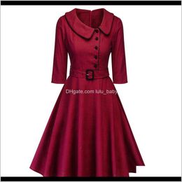 Casual Dresses Womens Clothing Apparel Drop Delivery 2021 Women Elegant Spring Wine Red Party Feminino Vestidos Audrey 1960S Swing Rockabilly