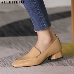 ALLBITEFO fashion brand genuine leather thick heels office ladies shoes thick heels party women shoes women high heel shoes 210611