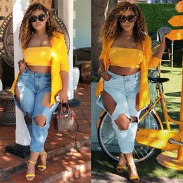 Women's Pants & Capris Ripped Jeans Women Summer 2021 Fashion Hollow Out High Waist Stretch Skinny Woman Sexy Denim Pencil Streetwear