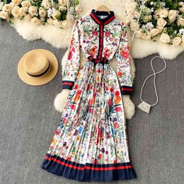 Fashion Elegant Pleated Dress Women's Autumn and Winter Printed Long Sleeve Korean Clothings Vestidos Q408 210527