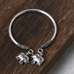 2021 Trend Real S925 Silver Jewelry Retro Craft Personality Fashion Open Elephant Pendant Bracelet for Woman