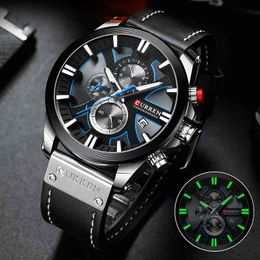 CURREN Brand Fashion Chronograph Clock Male Leather Watch Men Casual Sport Watches for Men Quartz Wristwatch Relogio Masculino 210517