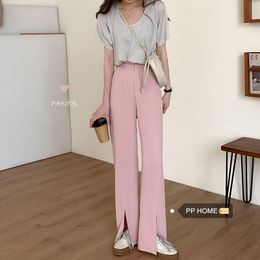 Wonder Stylish Chic High Waist Wide Leg Solid Female Trousers Spring Summer Loose Pockets Slits Women Suit Pant 210510