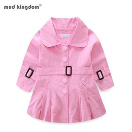 Mudkingdom Girls Trench Coats Solid Långärmad Windbreaker Kids OuterWear Fashion Lapel Knapp Tjej Höstkläder 210615