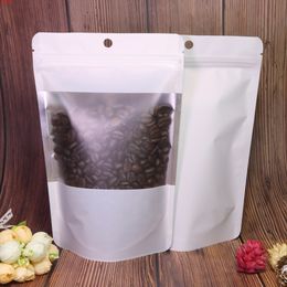 14x21cm(5.5x8.25in) Matte White/ Black Clear Front Zip Lock Stand Up Pouches Hang Hole Coffee Bean Food Storage Bags 100pcsgoods