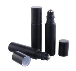 100pcs 10ML Black UV Essential oil Roll On Bottle Vials with steel metal roller ball for perfume SN434