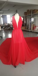 2021 Sexy Prom Chiffon Aline Party V-neck Homecoming Dress Sleeveless with Long Train Custom Made Gown