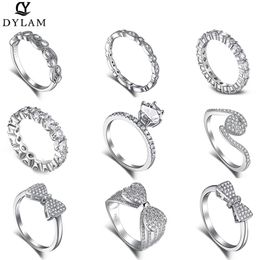 Dylam Diamond Wedding Engagement Rings For Women 925 Sterling Silver Zircon Couple Bow Party Banquet Luxury 211217