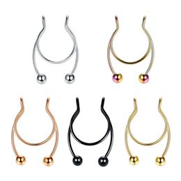 fake Nose Rings Studs Septum Non Piercing Clip on Stainless Steel Fashion Jewelry
