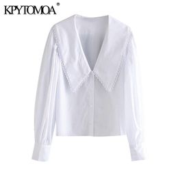 Women Sweet Fashion With Embellished Trim Loose Blouses Long Sleeve Button-up Female Shirts Chic Tops 210420