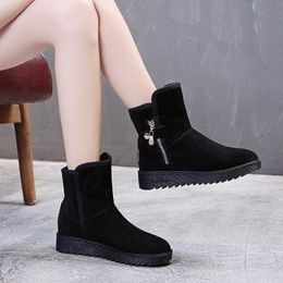 Dropshipping Fashion Mid-tube Snow Boots Women Winter Side Zipper Flat Women's Cotton Boots Y1018