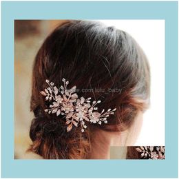Jewelrybridal Jewellery Rose Gold Hair Combs Pins Flower Leaf Head Pieces Opal Crystal Hairpins For Brides Women Girl Wedding Aessories Drop D