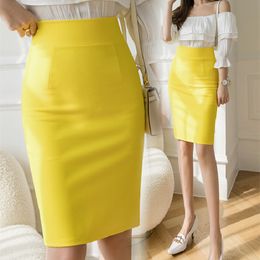 High Waist Elastic Pencil Skirt Office Lady Bodycon Skirts Spring Summer 2021 Knee Length Back Split Womens Sexy Mini Saia X0428