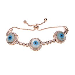 Authentic silver plated rose gold Colour white pearl Eye Tennis for Women Adjustable Chain Bracelet turkish Jewellery