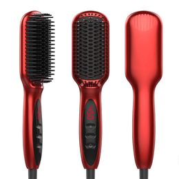 Beard Hair Straightener Brush Comb Multi-functional Quick Heated Hair Comb Brush Curling Tool - White US Plug
