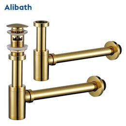 Other Bath & Toilet Supplies Luxury Bottle Trap Brass Round Syphon Gold P-TRAP Bathroom Vanity Basin Pipe Waste With Up Drain Overflow.